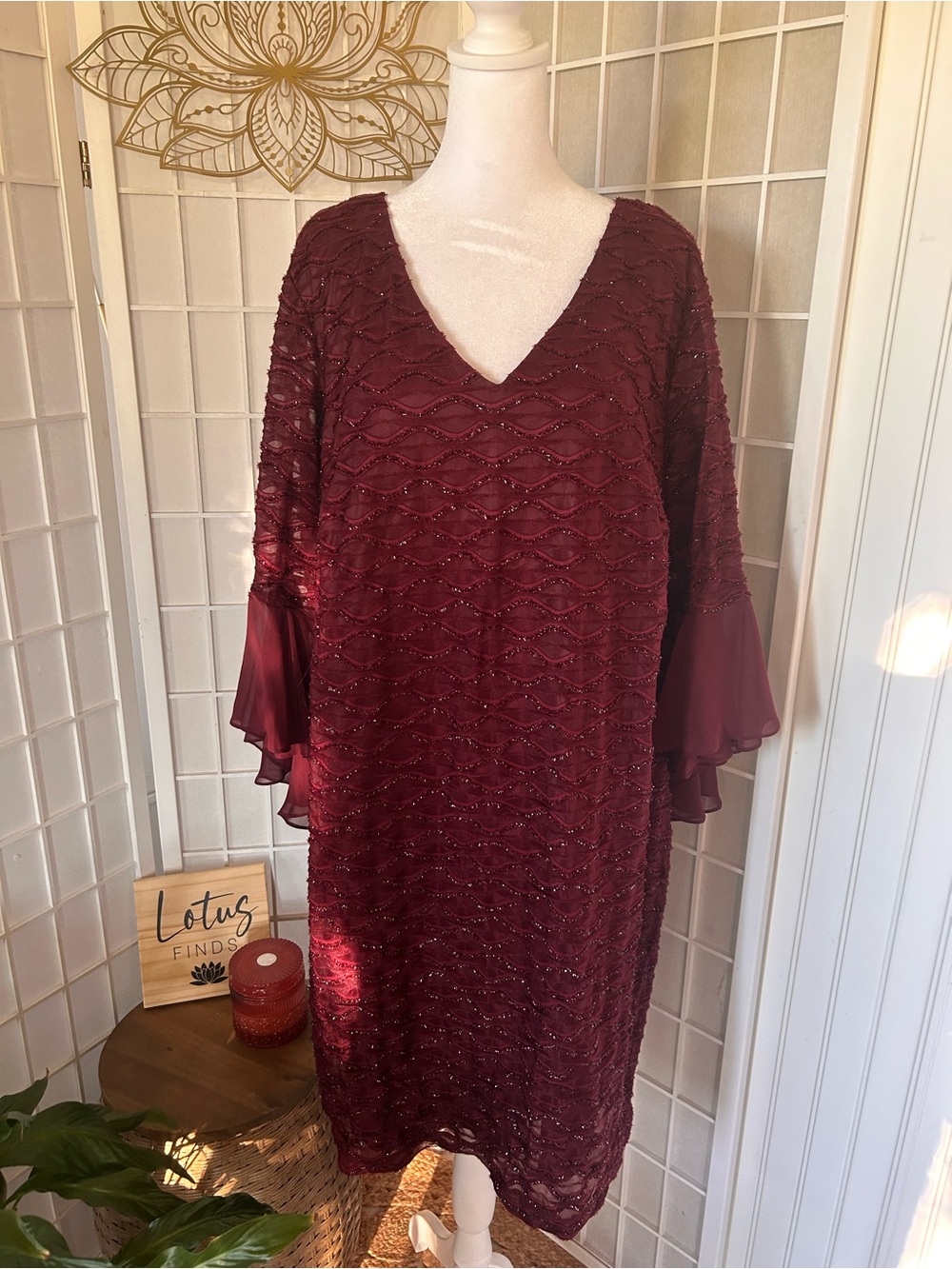 NWT Connected Apparel Plum Bell-Sleeve Dress 20W